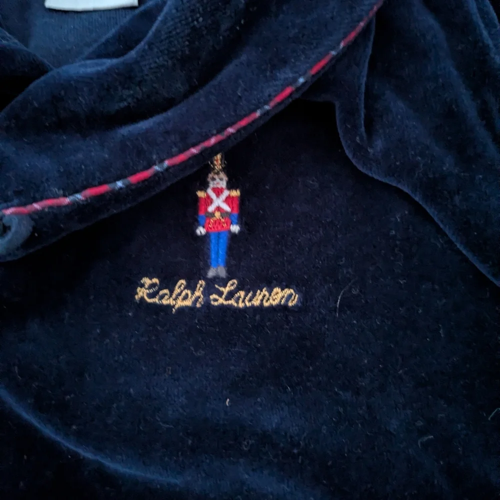 Ralph Lauren Velvet Christmas Footed Onesie 3M blue